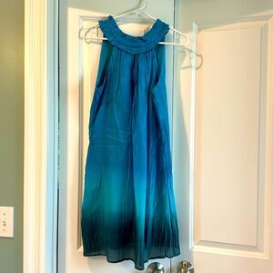 Blue Ombré Halter Silk Dress